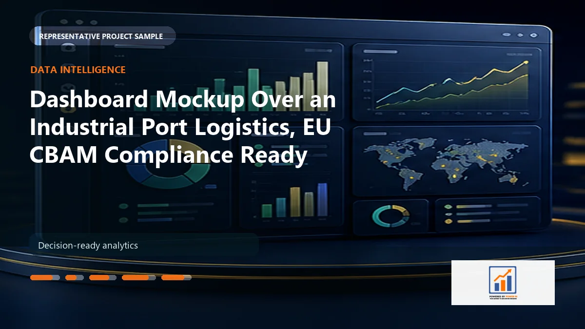 Dashboard Mockup Over an Industrial Port Logistics, EU CBAM Compliance Ready work sample by Powered By Power BI
